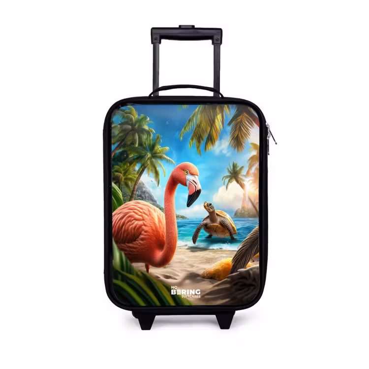 Children's suitcase - Flamingo and turtle on tropical beach — 1