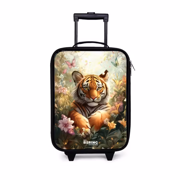Children's suitcase - Tiger in field of flowers with butterflies and sunlight — 1