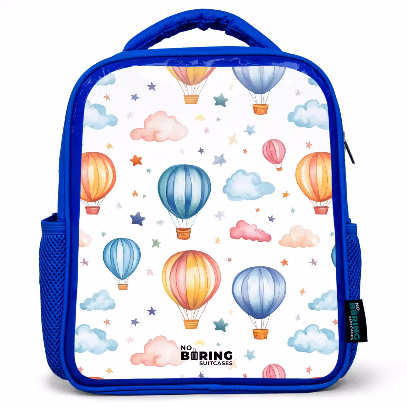 Kids backpack - Blue - Colored hot air balloons with stars and clouds — 1