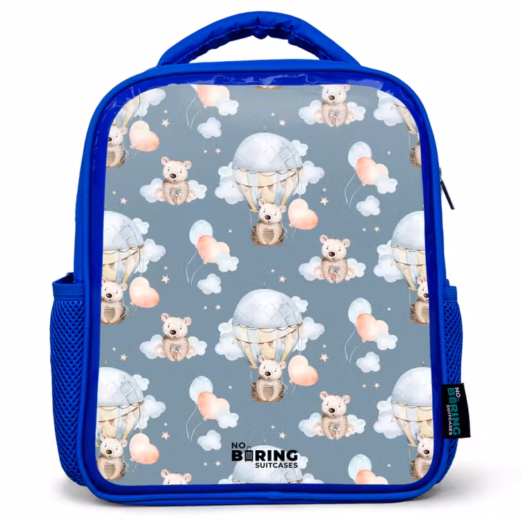 Kids backpack - Blue - Bears in hot air balloons among clouds and balloons — 1