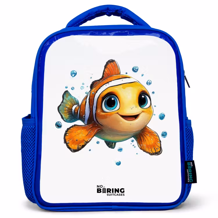 Kids backpack - Blue - Clown fish with bubbles on white background — 1