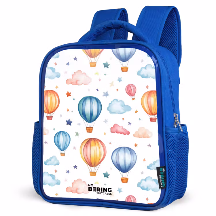 Kids backpack - Blue - Colored hot air balloons with stars and clouds — 3