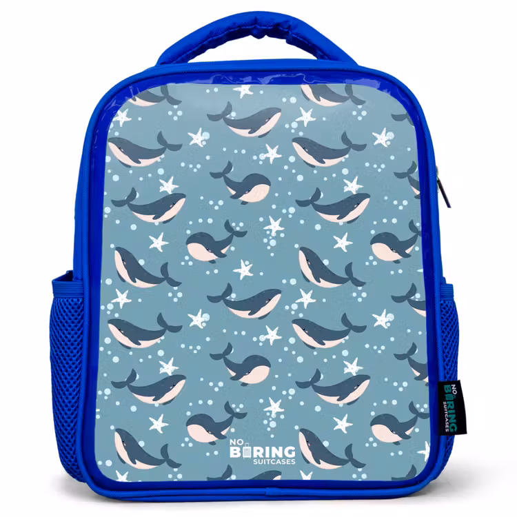 Kids backpack - Blue - Dark blue whale pattern with starfish — 1