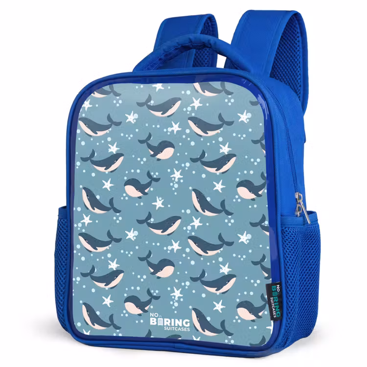 Kids backpack - Blue - Dark blue whale pattern with starfish — 3