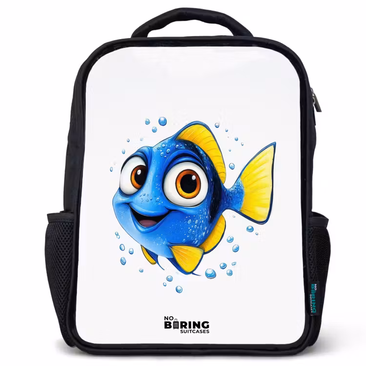 Kids backpack - Blue fish with yellow fins and happy look — 1
