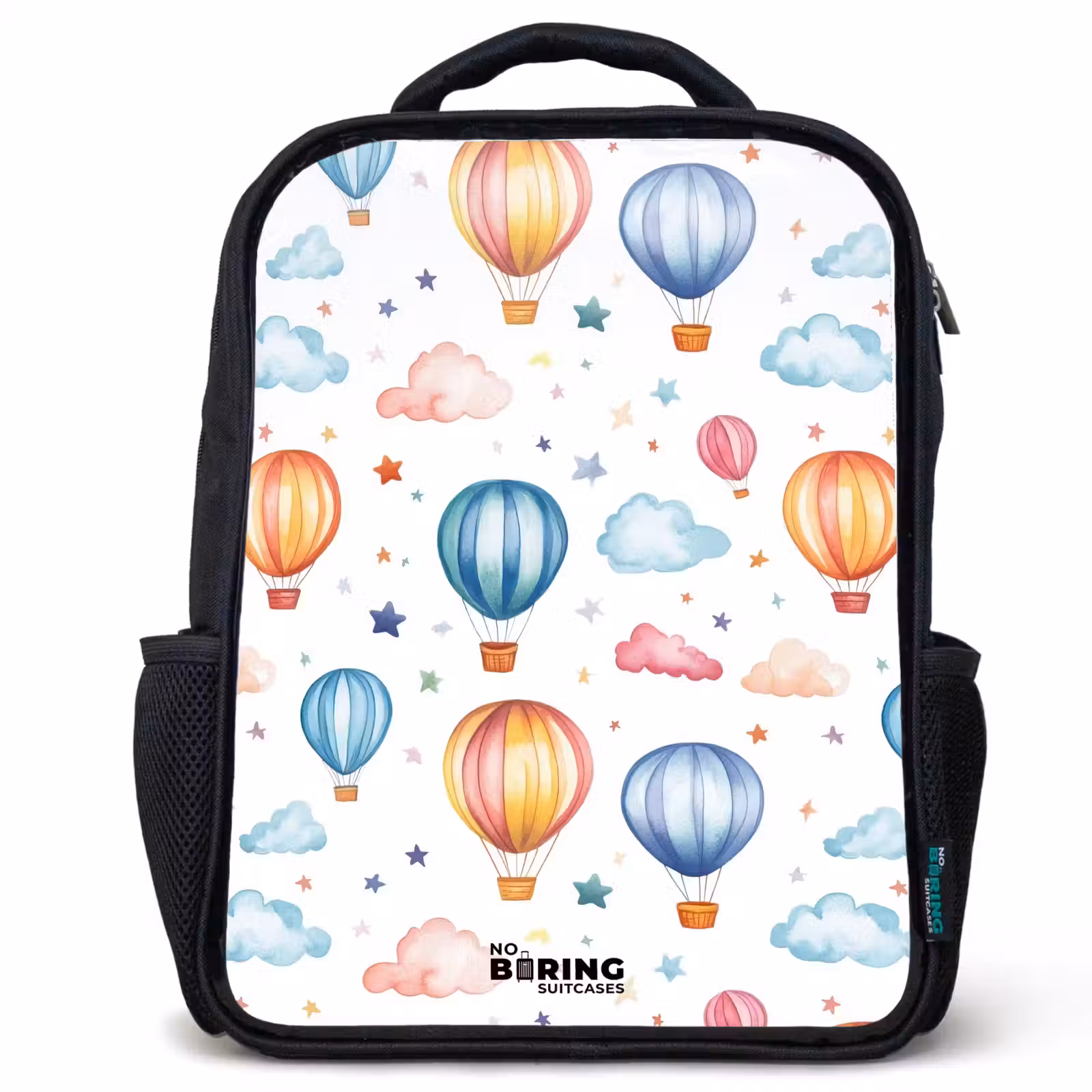 Kids backpack - Black - Colored hot air balloons with stars and clouds — 1