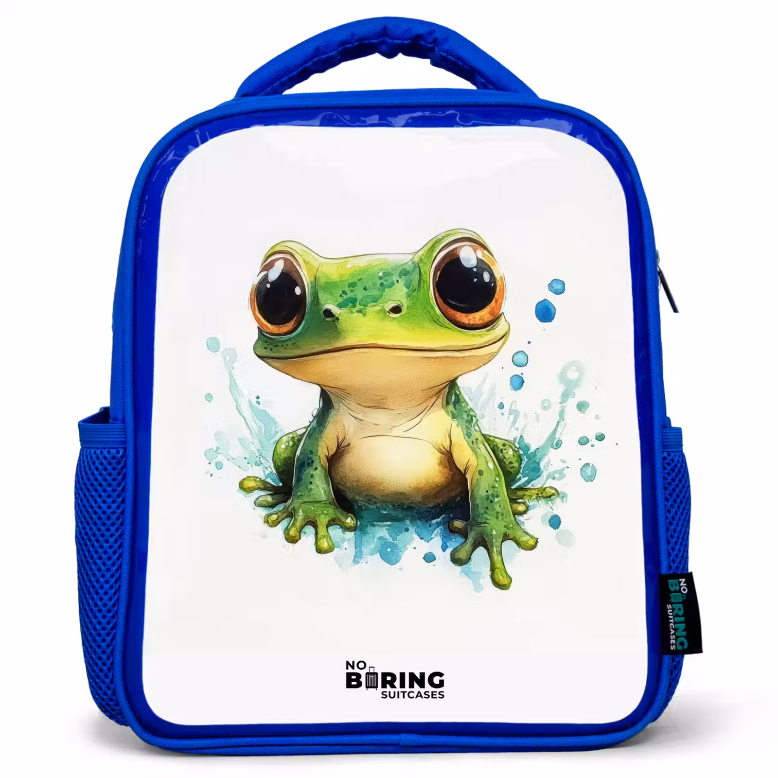 Kids backpack - Blue - Green frog with big eyes on white background — 1