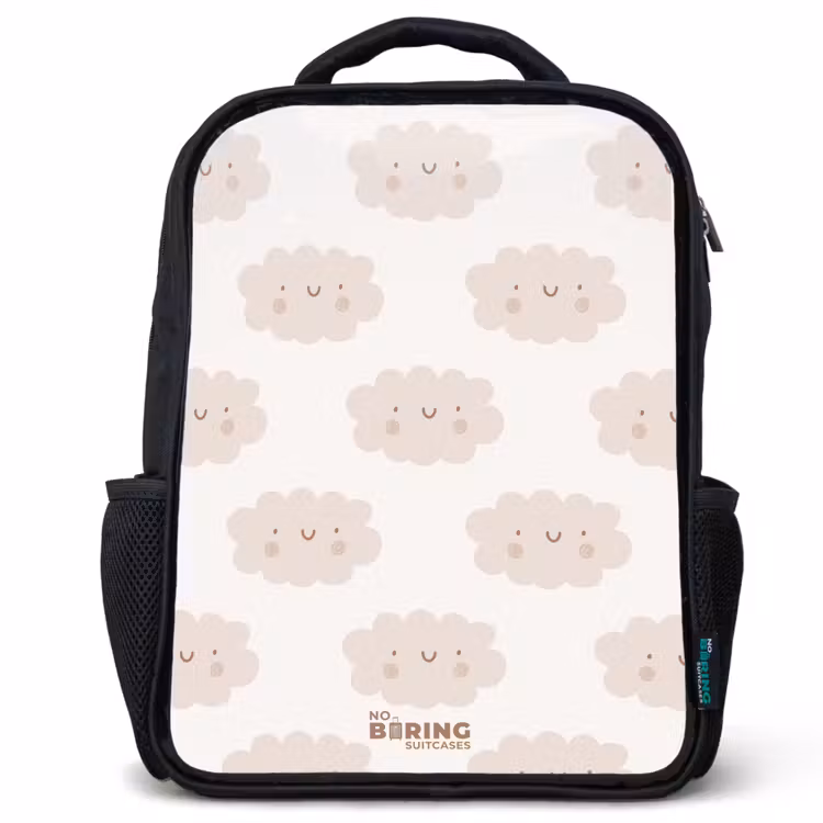 Kids backpack - Black - Cheerful clouds with faces on cream background — 1