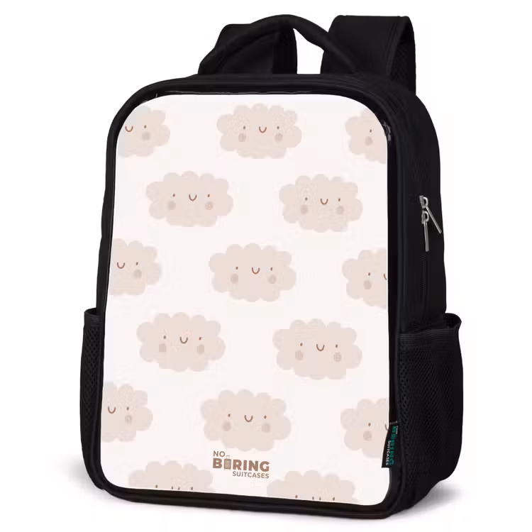 Kids backpack - Black - Cheerful clouds with faces on cream background — 4