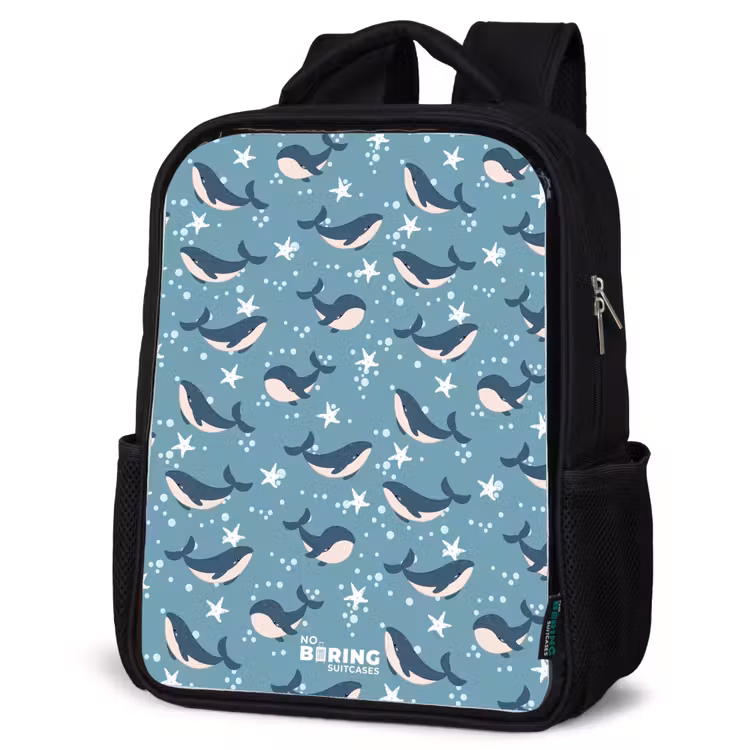 Kids backpack - Black - Dark blue whale pattern with starfish — 4
