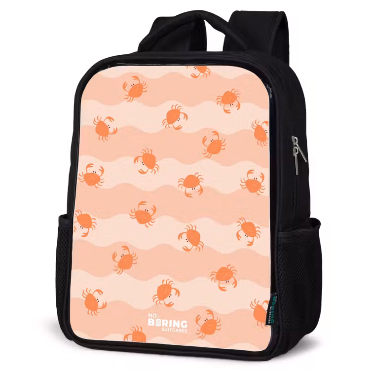 Kids backpack - Black - Orange crabs on wavy background — 4