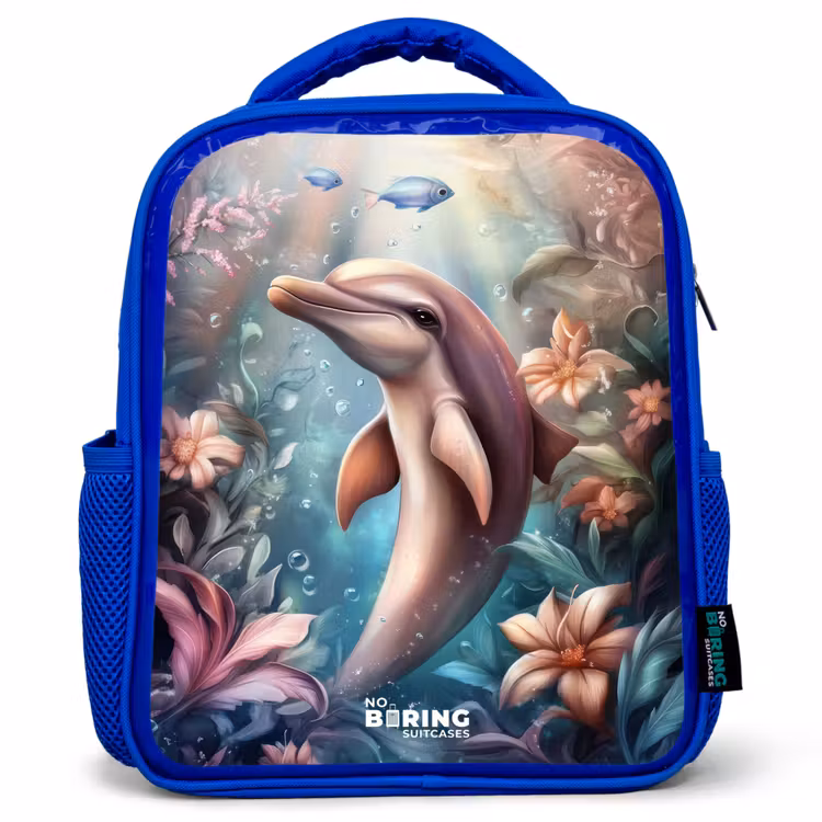 Kids backpack - Blue - Dolphin and fish in underwater flower world — 1