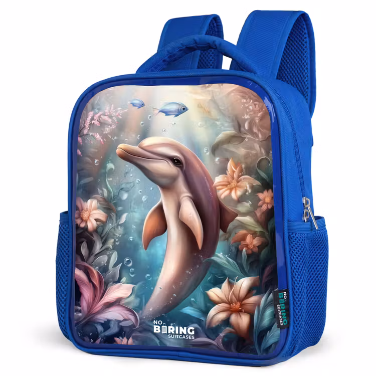Kids backpack - Blue - Dolphin and fish in underwater flower world — 3
