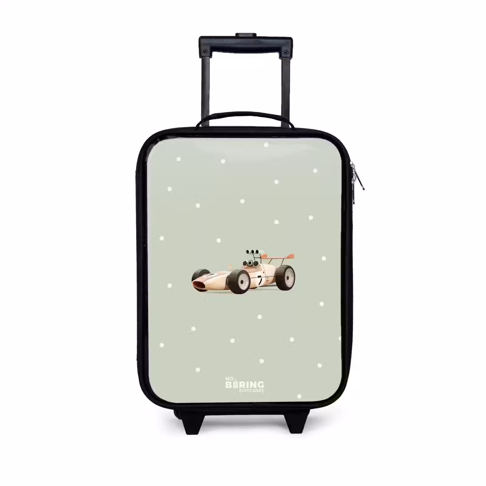 Children's suitcase - Beige retro race car on green polka dots background — 1