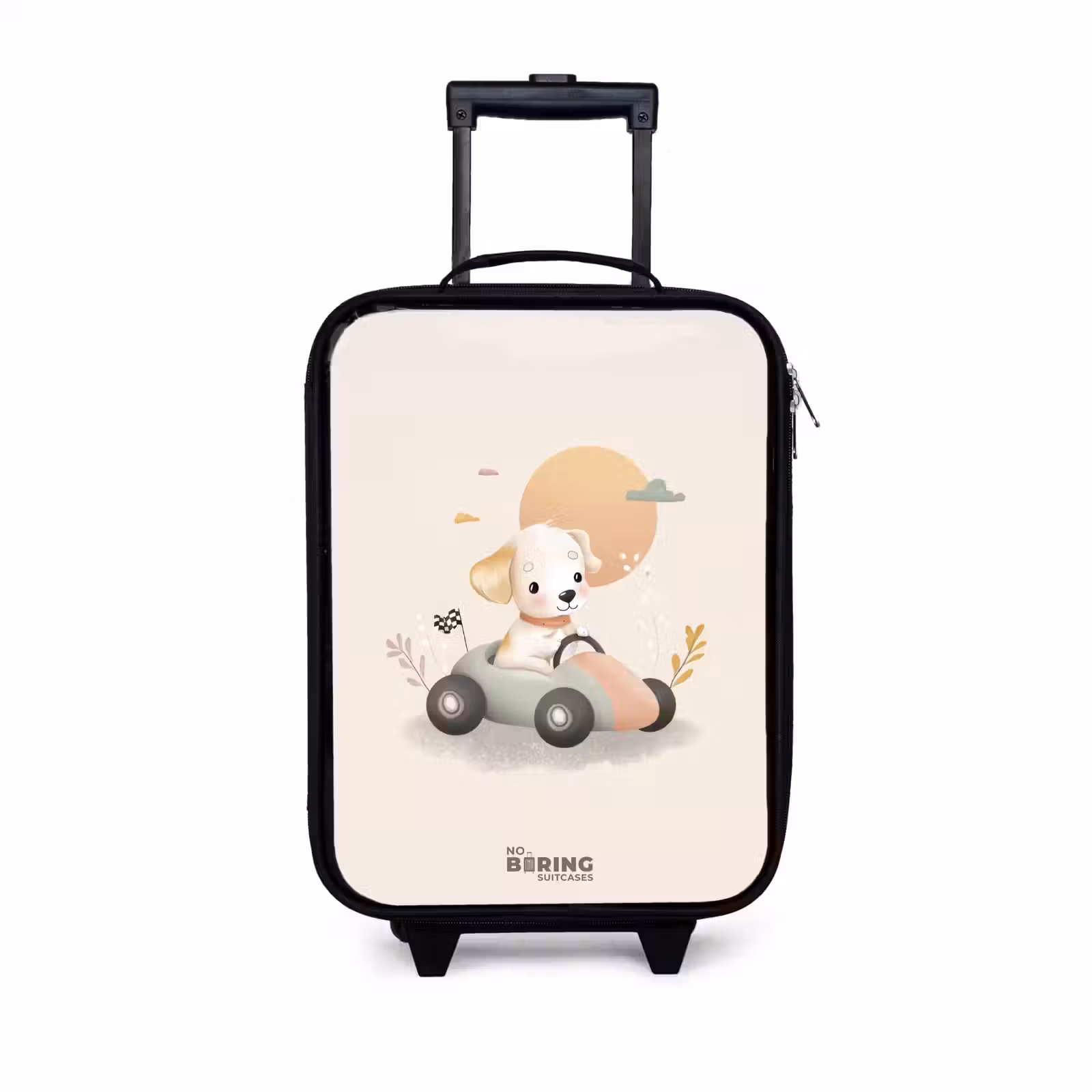 Children's suitcase - Puppy in a race car in beige colors — 1