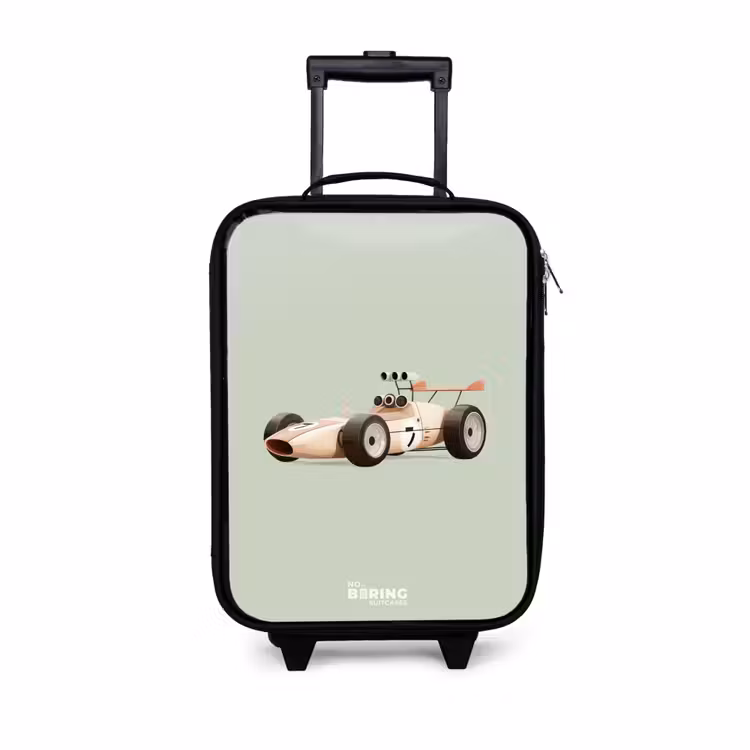 Children's suitcase - Beige retro race car on green background — 1