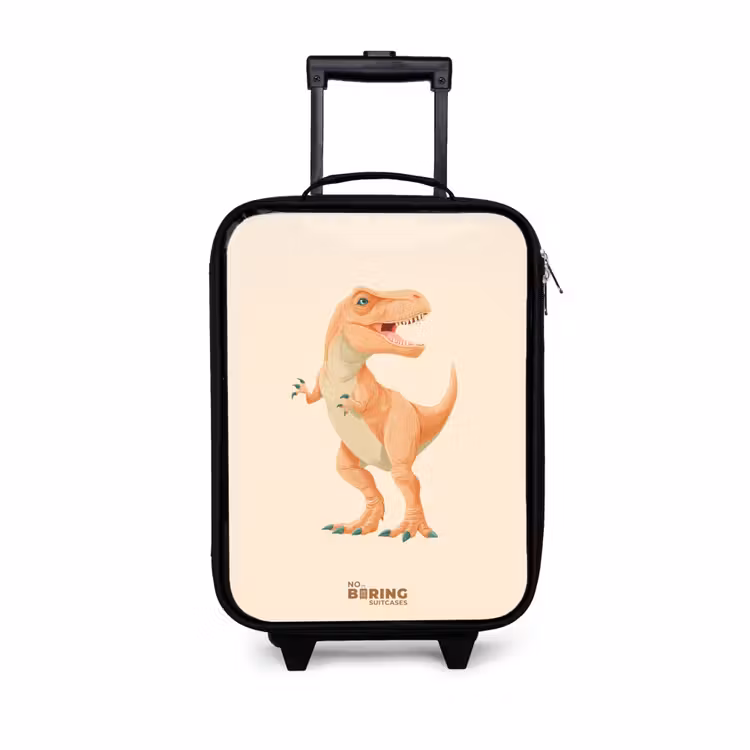 Children's suitcase - T-rex dino in orange colors — 1