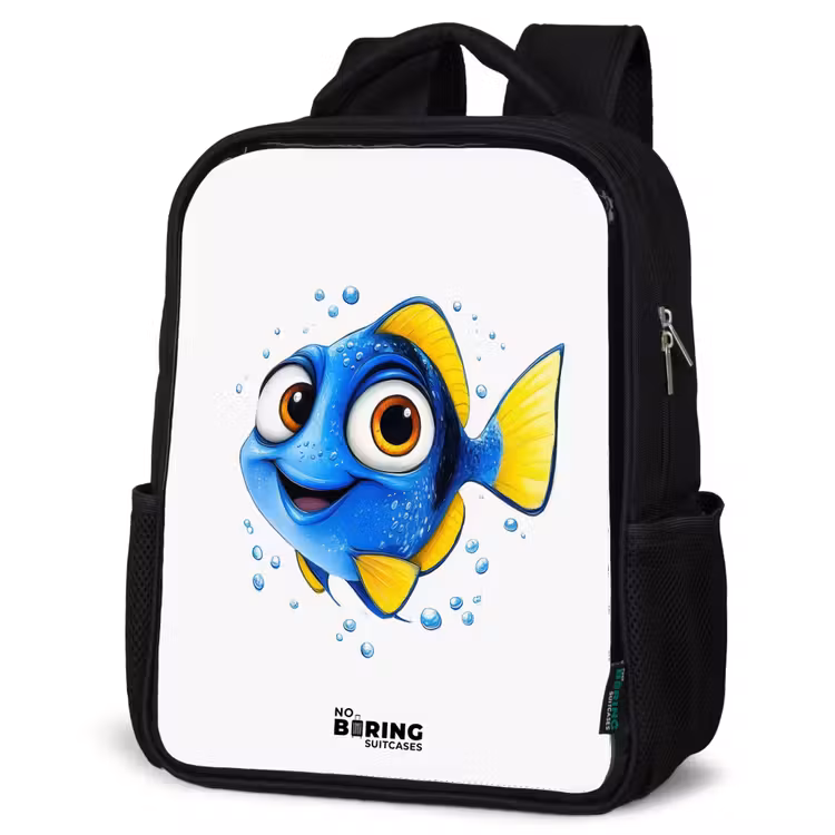 Kids backpack - Black - Blue fish with yellow fins and happy look — 4