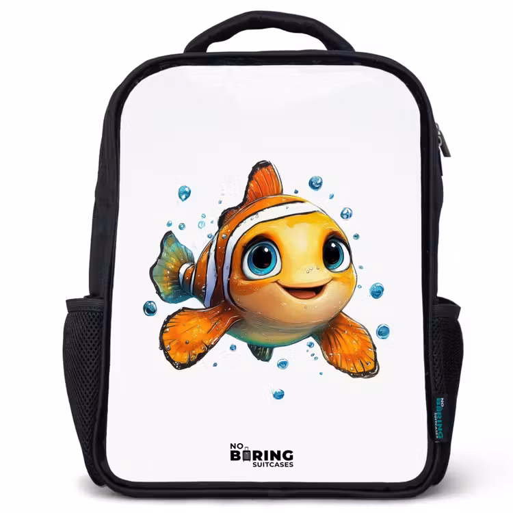Kids backpack - Black - Clownfish with bubbles on white background — 1