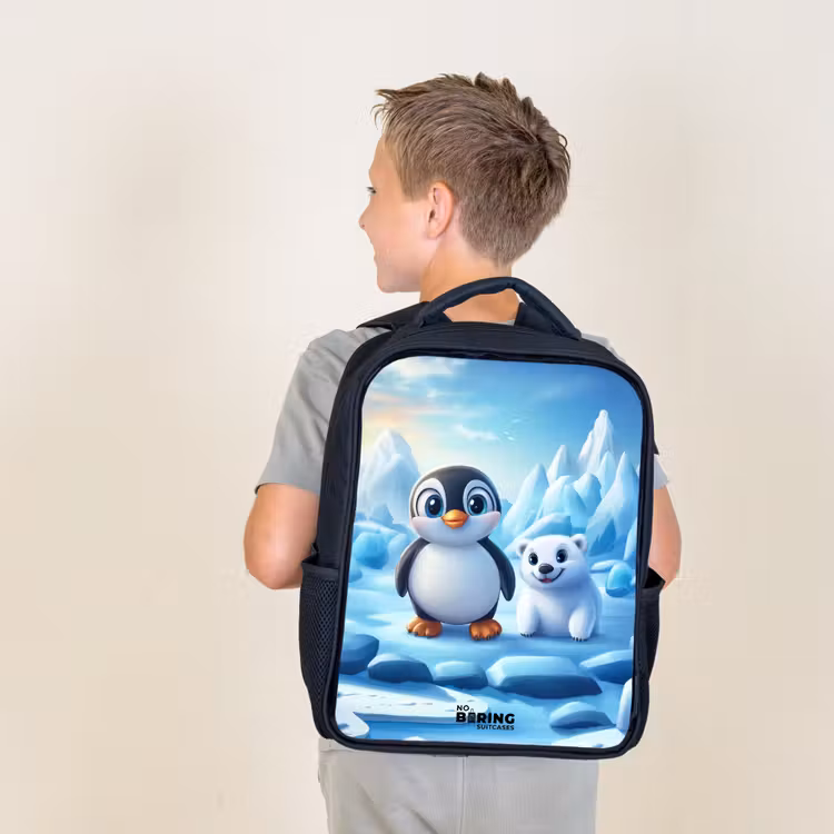 Kids backpack - Black - Penguin and polar bear on ice floes — 2