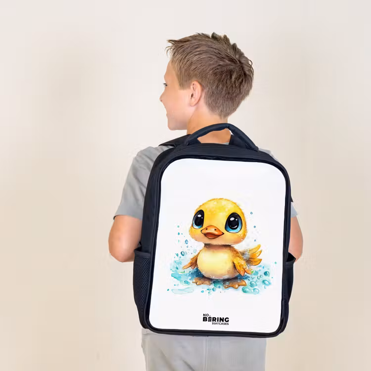 Kids backpack - Black - Sweet duckling with blue eyes and water splashes — 2