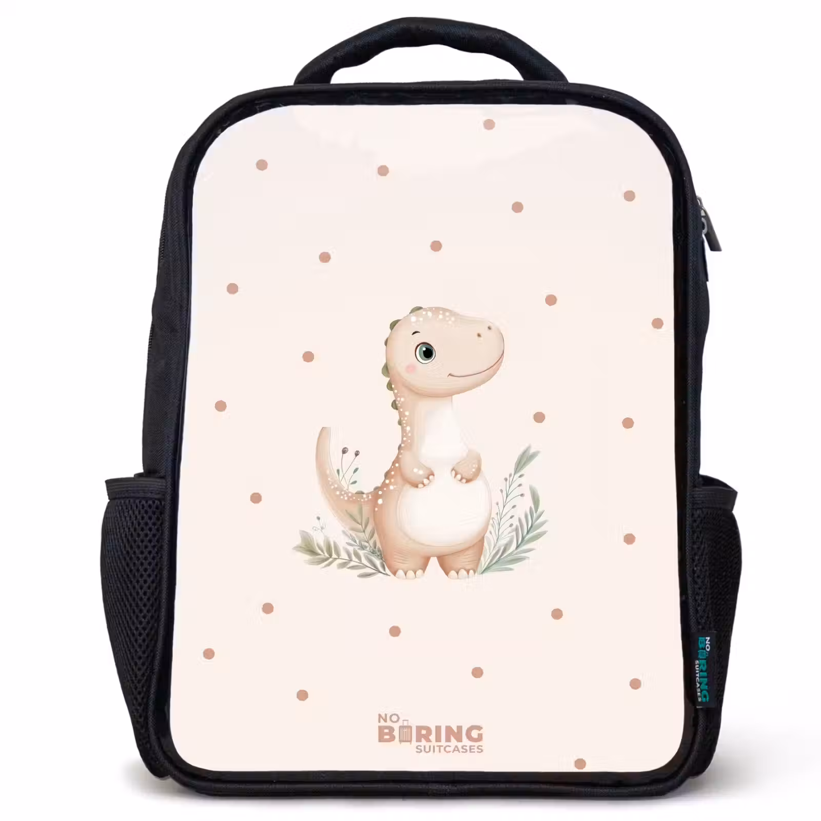 Kids backpack - Beige dino on a polka dot background — 1