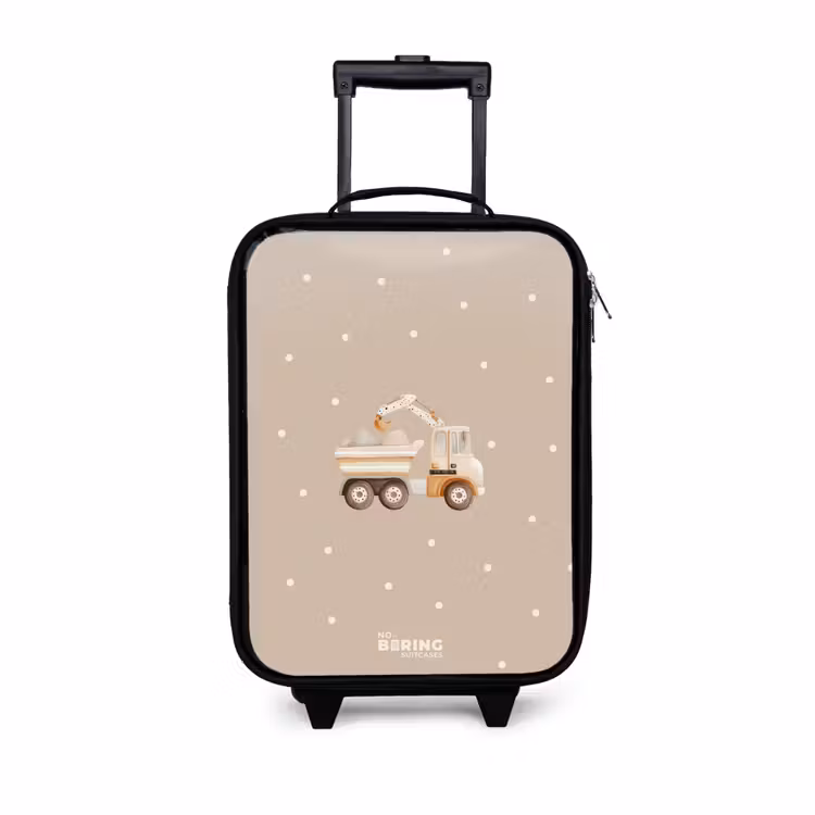 Children's suitcase - Yellow dump truck with stones and dot pattern — 1
