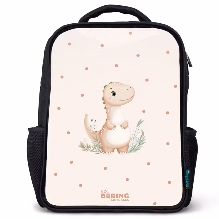 Kids backpack - Beige dino on a polka dot background — 1
