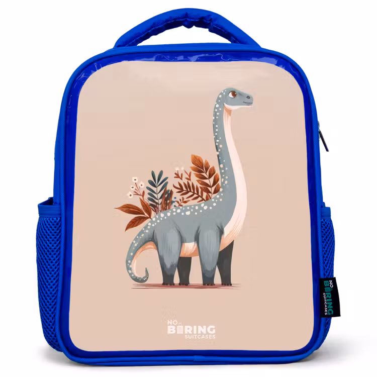 Kids backpack - Blue - Blue dinosaur on a beige background — 1