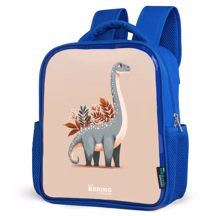 Kids backpack - Blue - Blue dinosaur on a beige background — 3