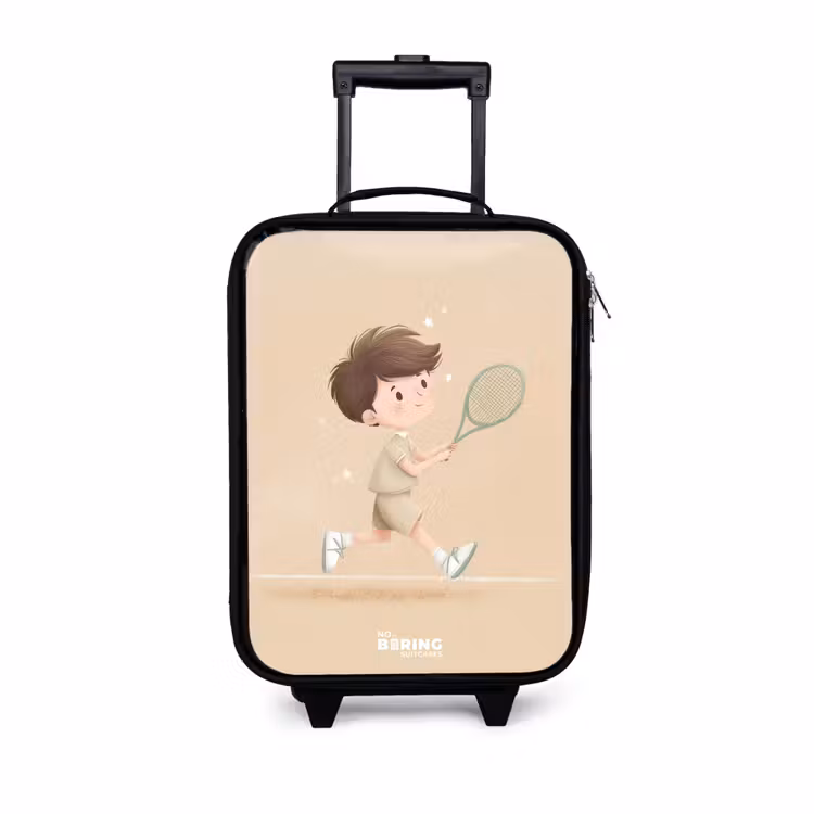 Children's suitcase - Boy plays tennis on sand-colored background — 1