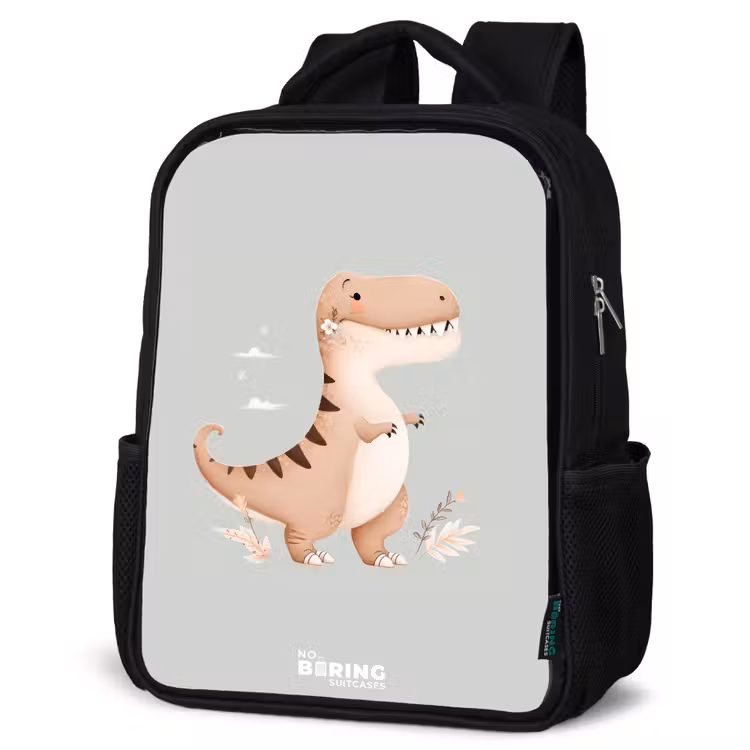 Kids backpack - Black - Dino in beige and gray colors — 4