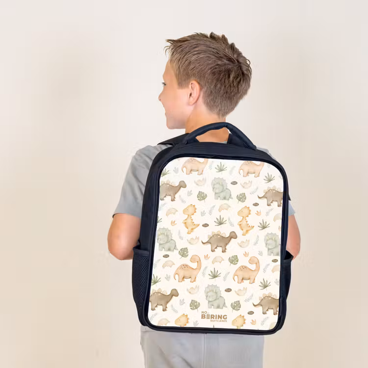 Kids backpack - Black - Dino pattern in pastel colors — 2