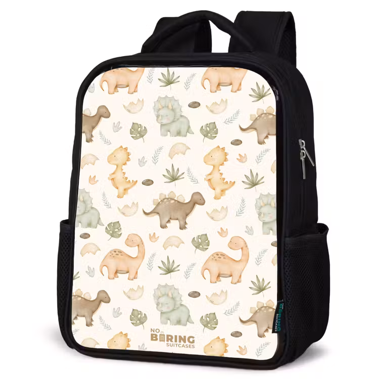 Kids backpack - Black - Dino pattern in pastel colors — 4