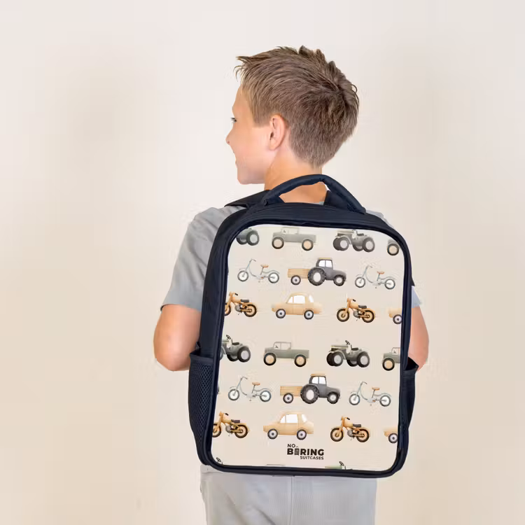 Kids backpack - Black - Retro vehicles pattern — 2