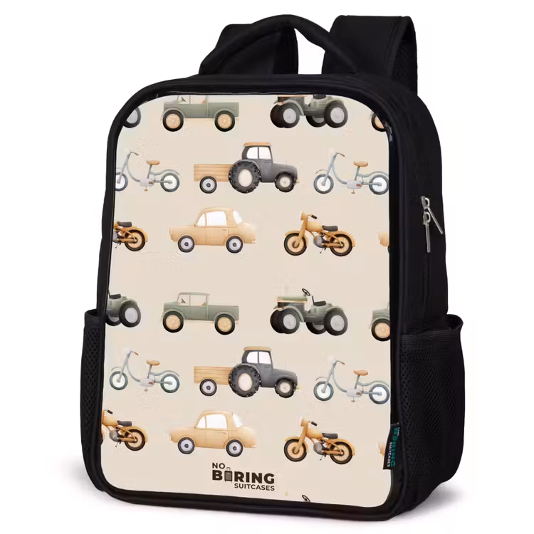 Kids backpack - Black - Retro vehicles pattern — 4