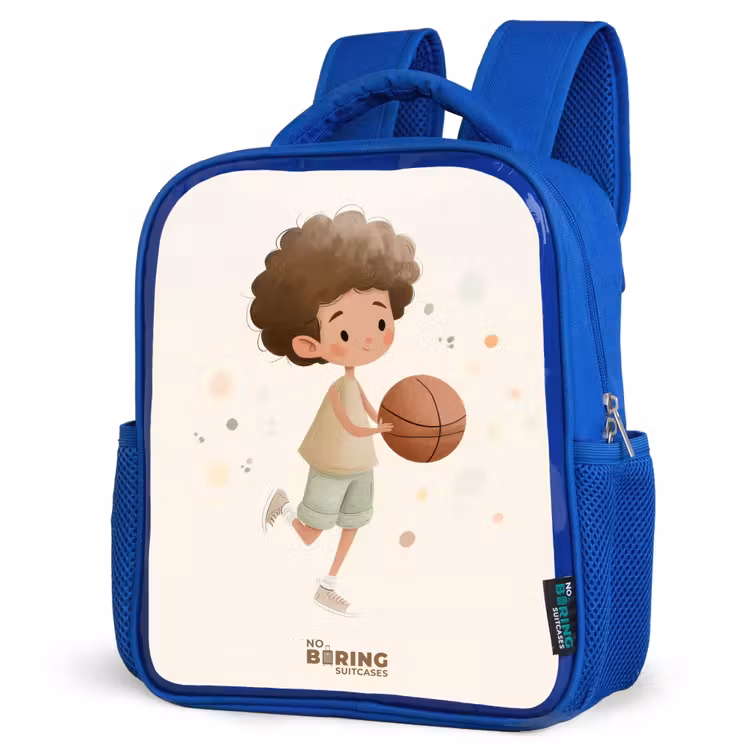 Kids backpack - Blue - Boy with a basketball in beige colors — 3