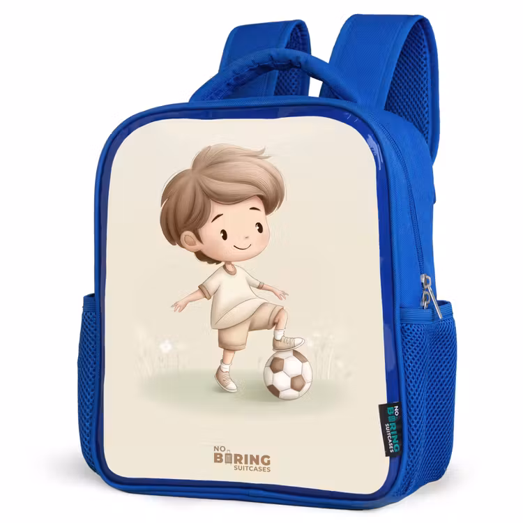 Kids backpack - Blue - Boy with a soccer ball in brown shades — 3