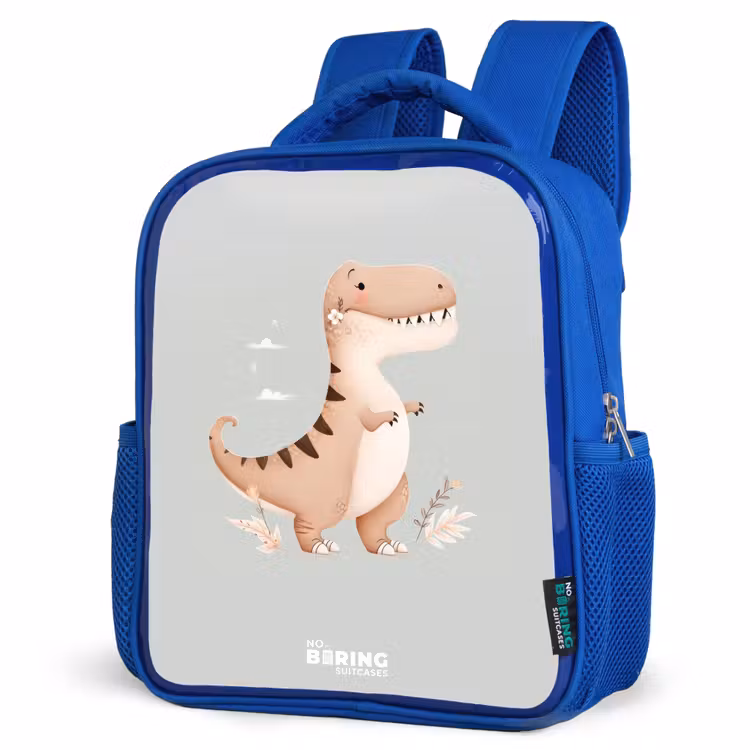 Kids backpack - Blue - Dino in beige and gray colors — 3