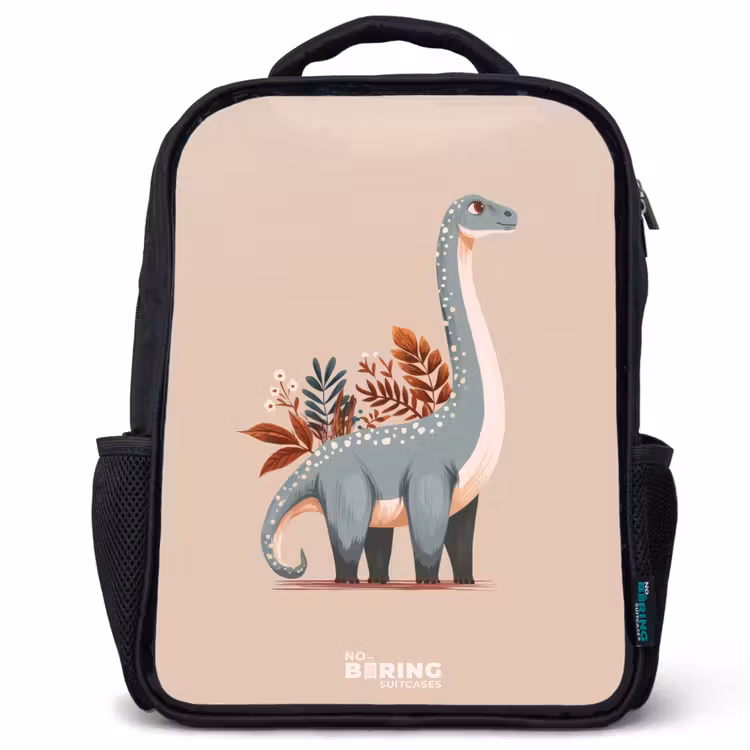 Kids backpack - Blue dinosaur on a beige background — 1