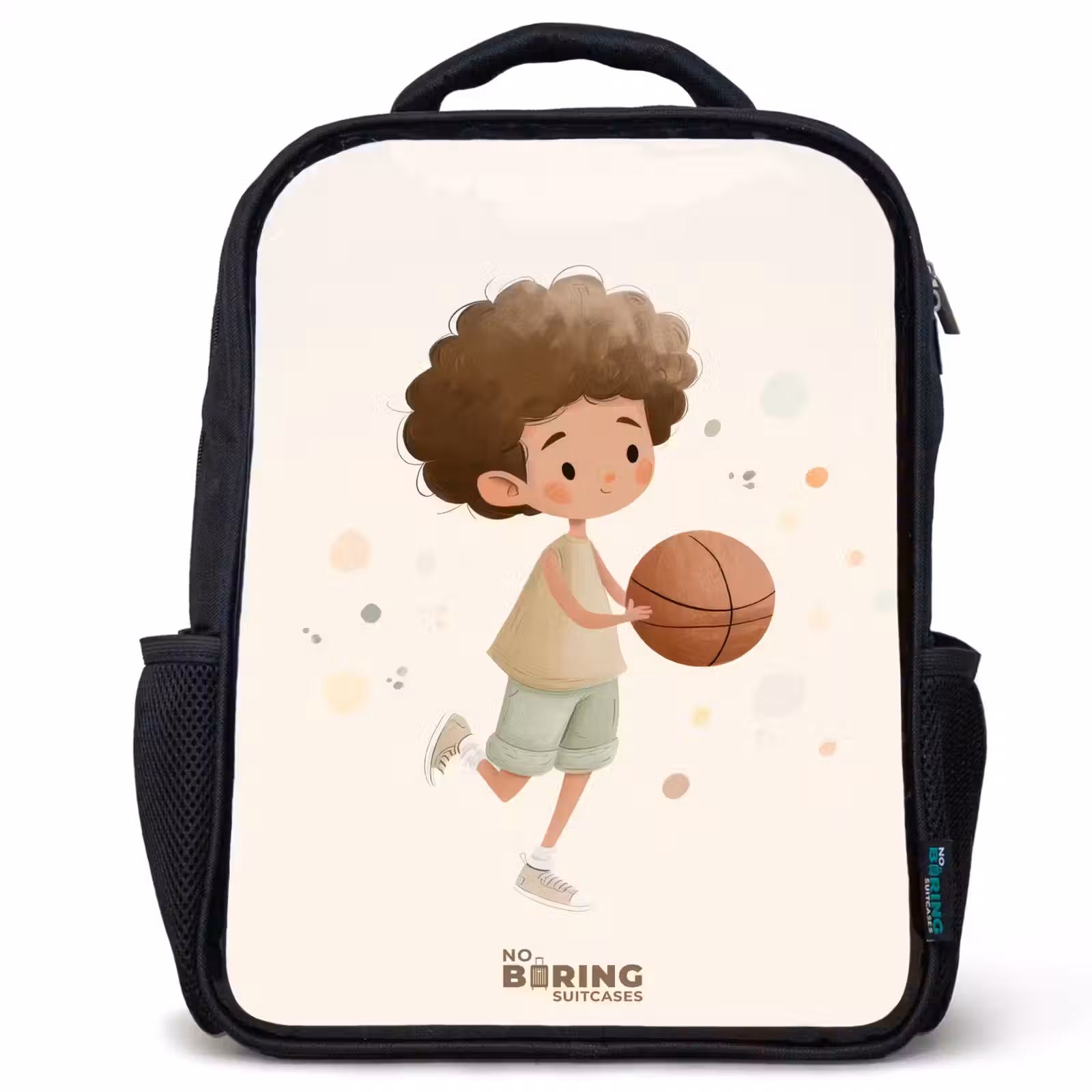 Kids backpack - Black - Boy with a basketball in beige colors — 1