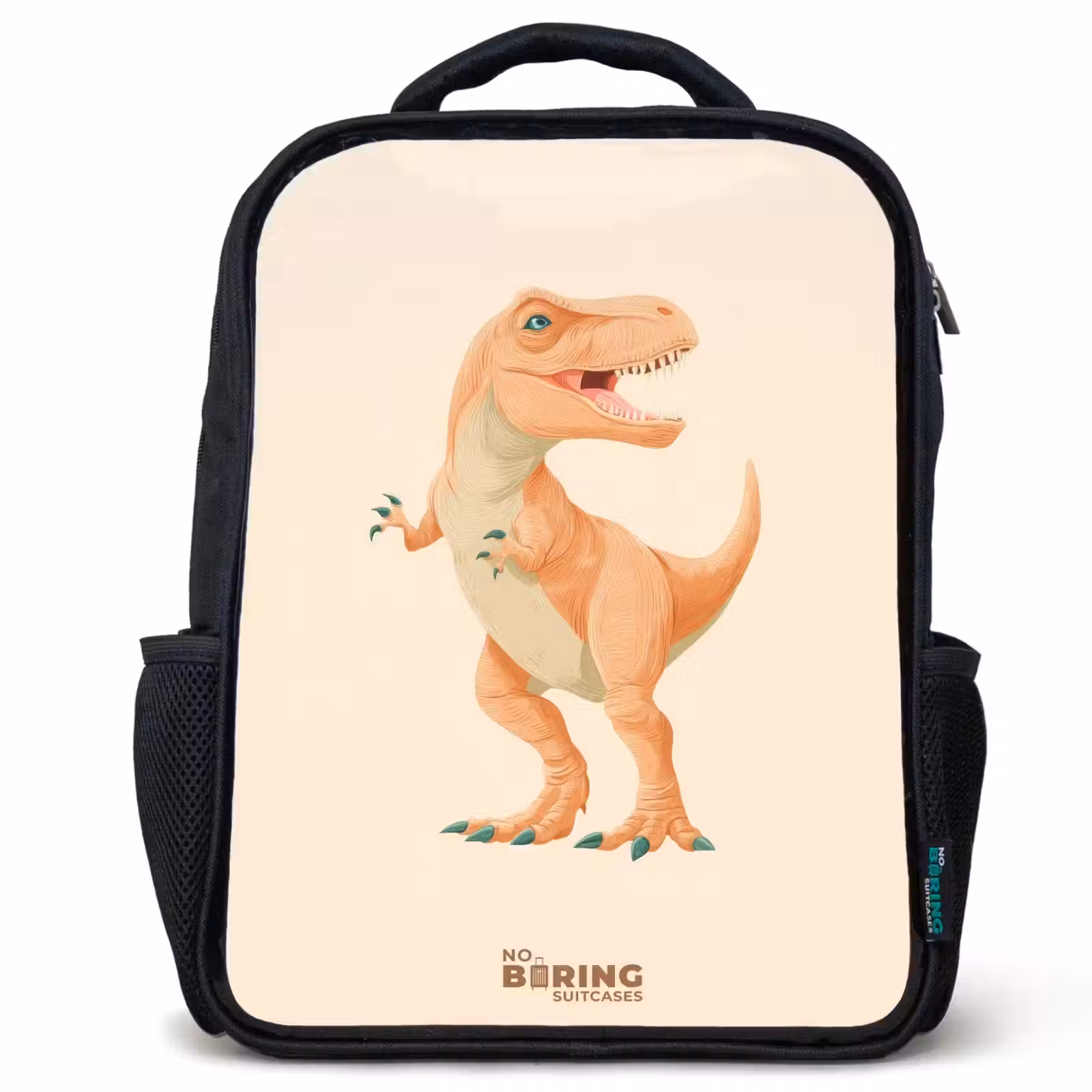 Kids backpack - Black - T-rex dino in orange colors — 1