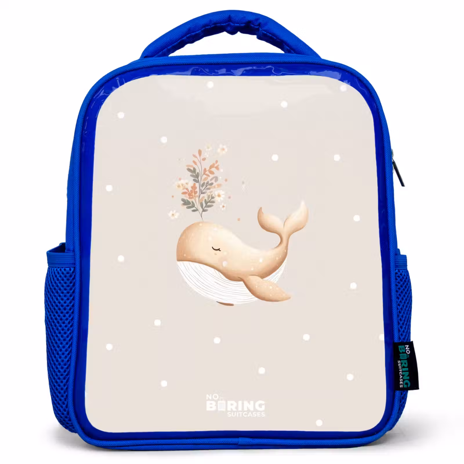 Kids backpack - Blue - Beige whale in sea of flowers — 1