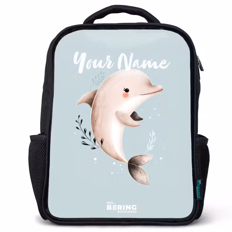 Kids backpack - Beige dolphin in blue water — 1