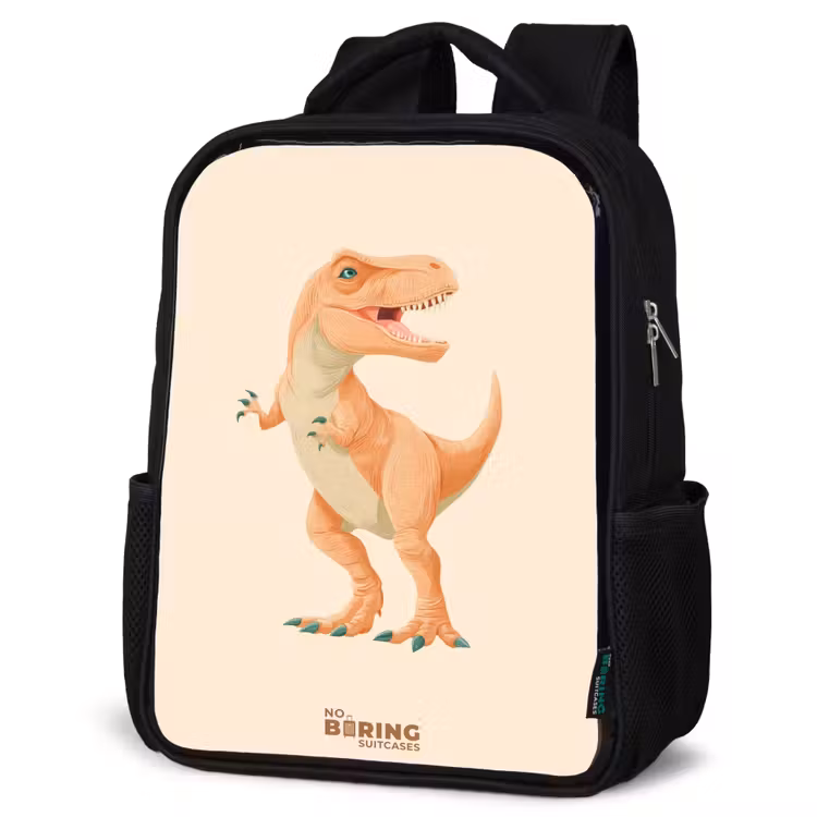 Kids backpack - Black - T-rex dino in orange colors — 4