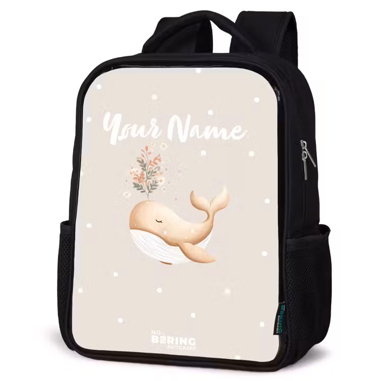 Kids backpack - Beige whale in sea of flowers — 4