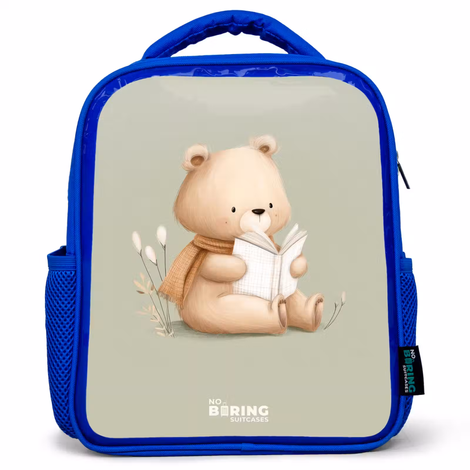 Kids backpack - Blue - A brown bear with a book - Green — 1