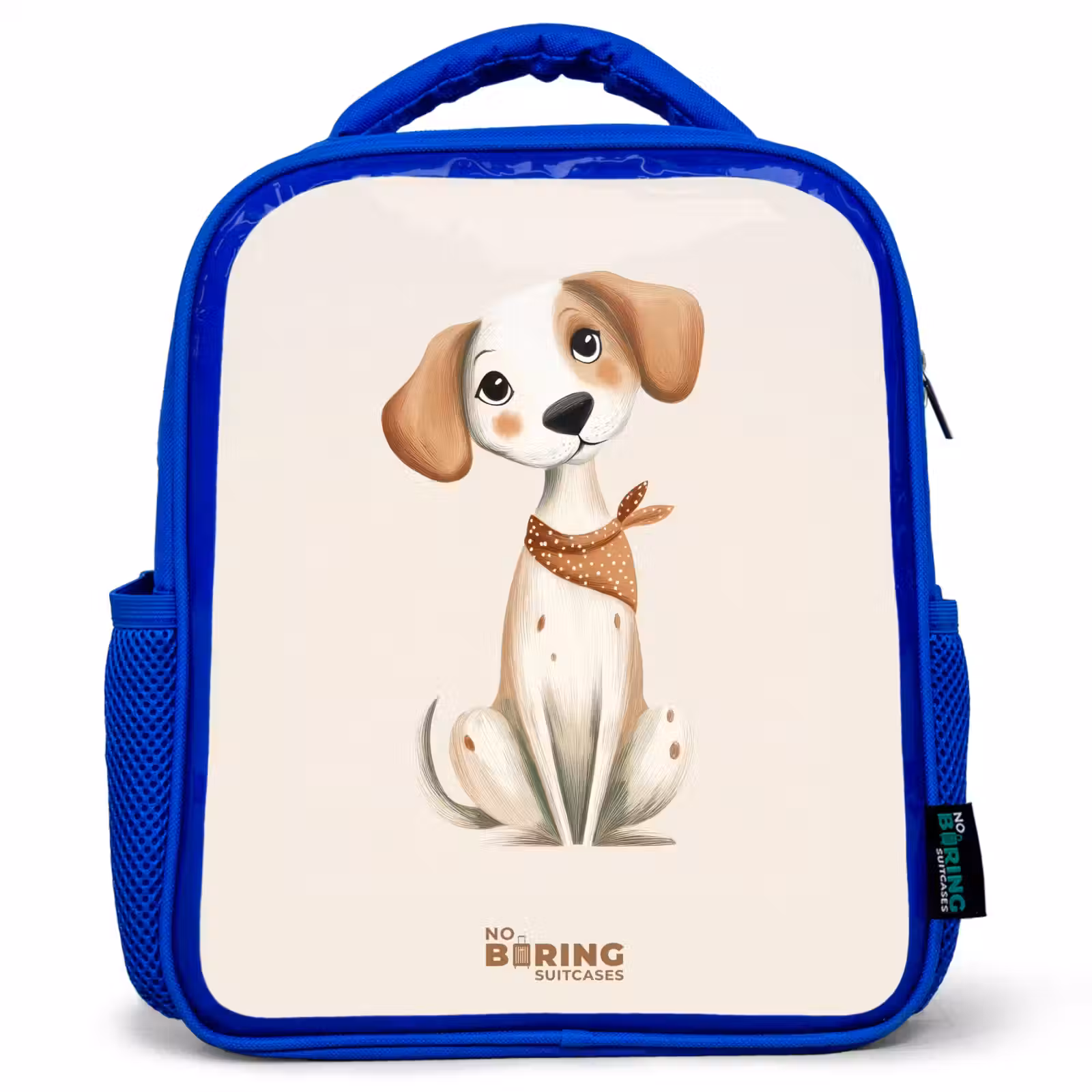 Kids backpack - Blue - Brown spotted puppy on a beige background — 1