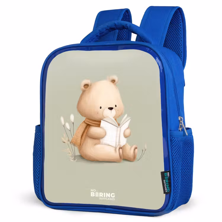 Kids backpack - Blue - A brown bear with a book - Green — 3