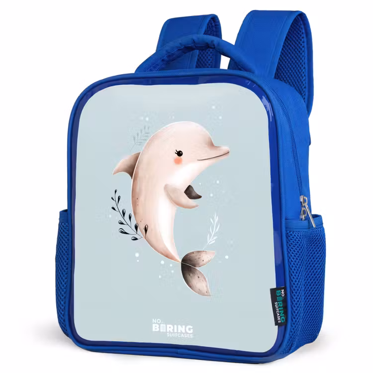 Kids backpack - Blue - Beige dolphin in blue water — 3